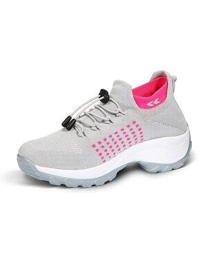 Women's Gray Pink Orthopedic Breathable Slip on Trainers Bottom Sneaker Shoes